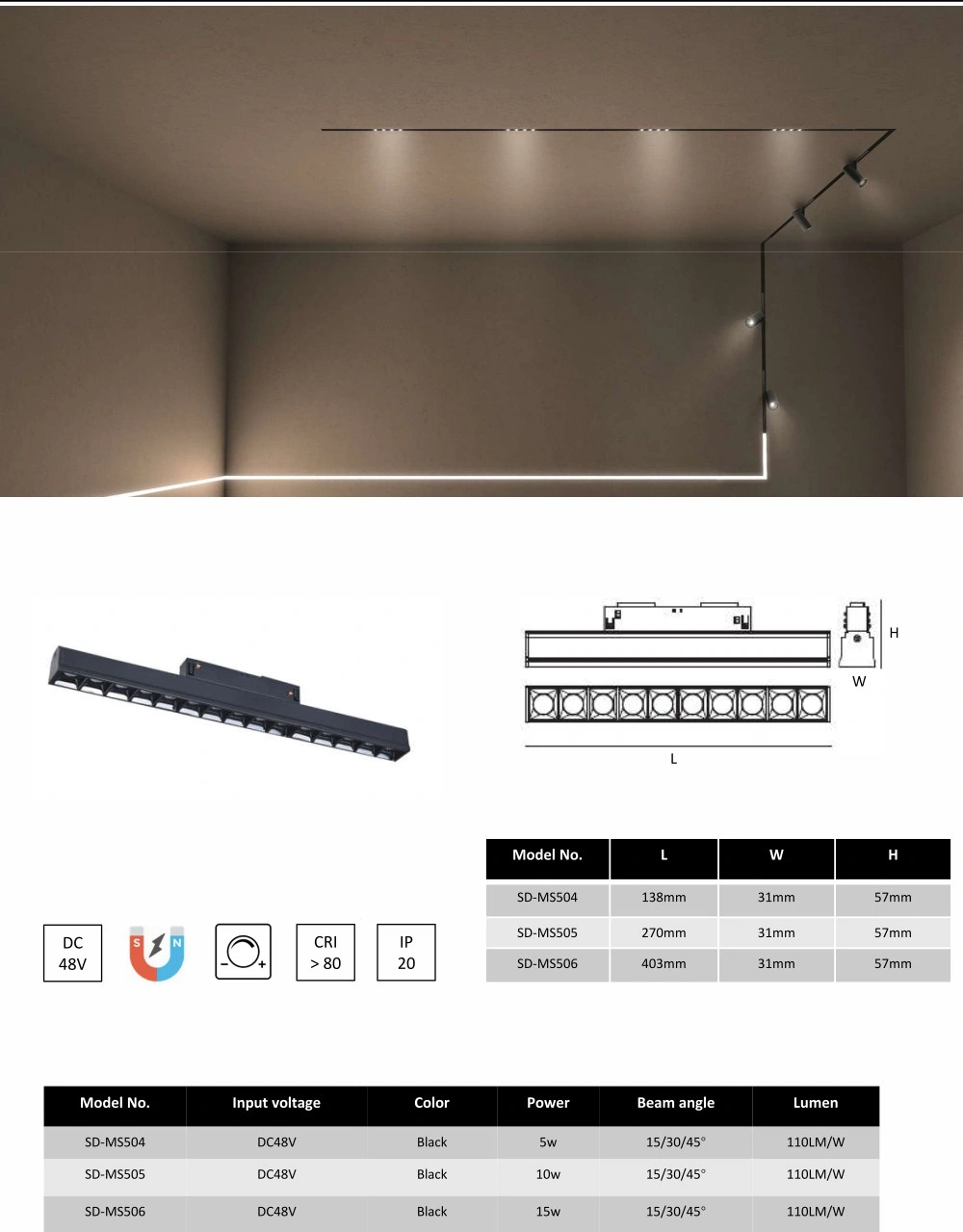 DC48V Magnetic Track Rail Magnet LED Linear Light Magnetic Track Lighting System