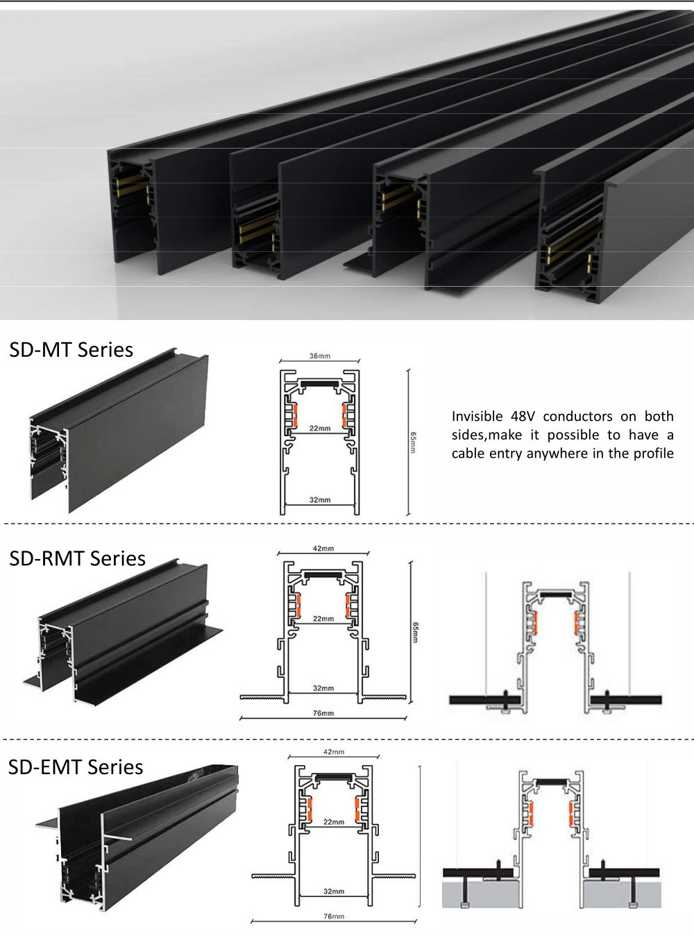 DC48V Power Supply Magnet Linear Light Spotlight 4wires Rail System Aluminum Profile Magnetic Spot Lamp Magnetic Rail Track LED Lighting