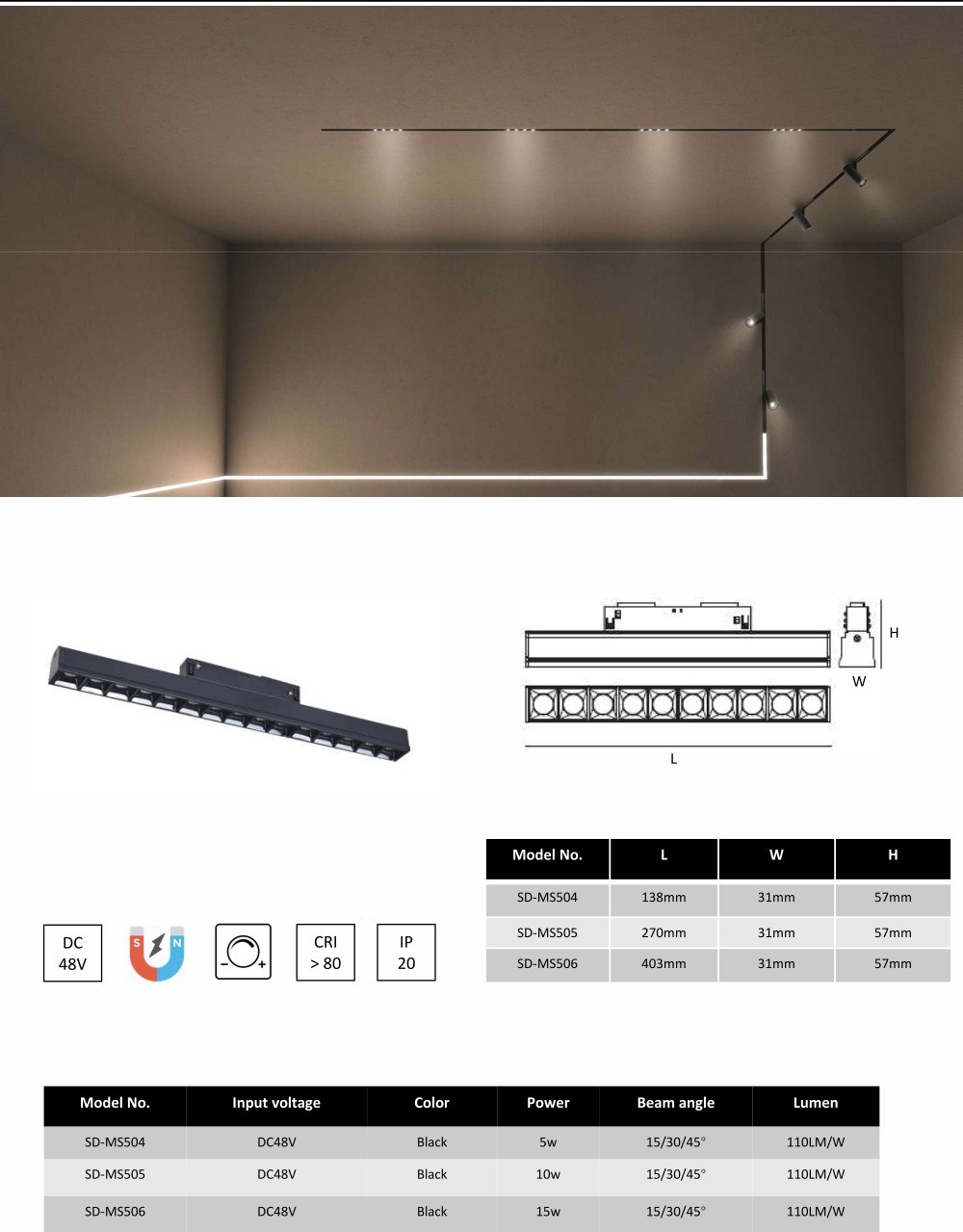 DC48V Low Voltage 0-10V Dimmable Magnet Track Rail System Magnetic LED Linear Track Light