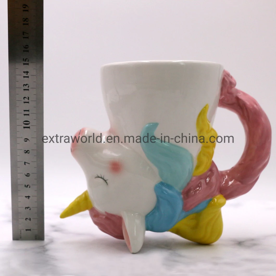 Hand Painted 3D Pottery Mug Ceramic Coffee Custom Shape Mug Unicorn Mug Cups