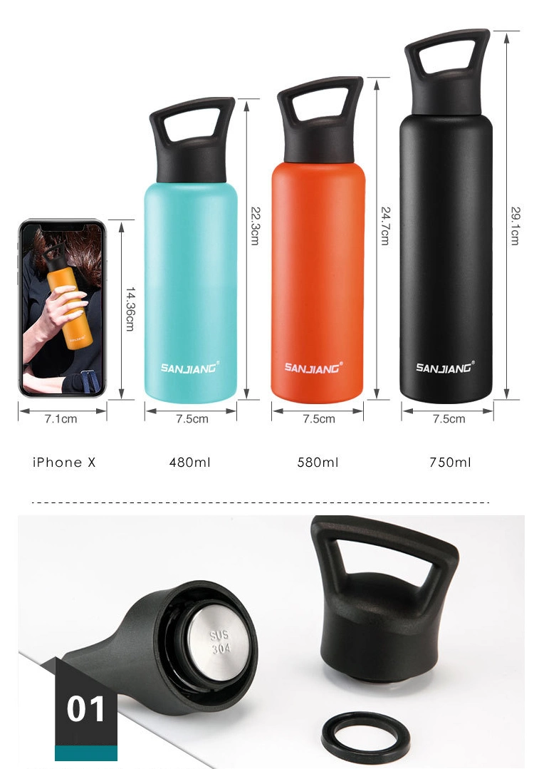 Wholesale Stainless Steel Sport Water Bottles Double Layer Vacuum Thermal Flask with Handle Lid