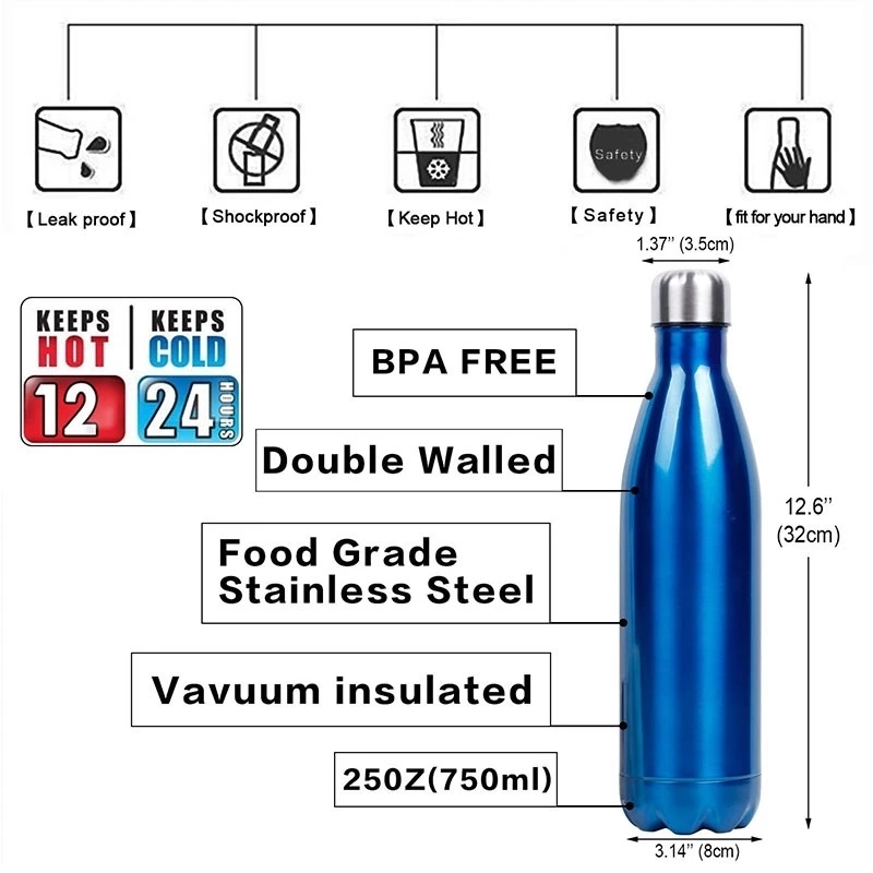 Hydro Sports Traveling Double Wall Stainless Steel Insulated Vacuum Flask with Bamboo Lid