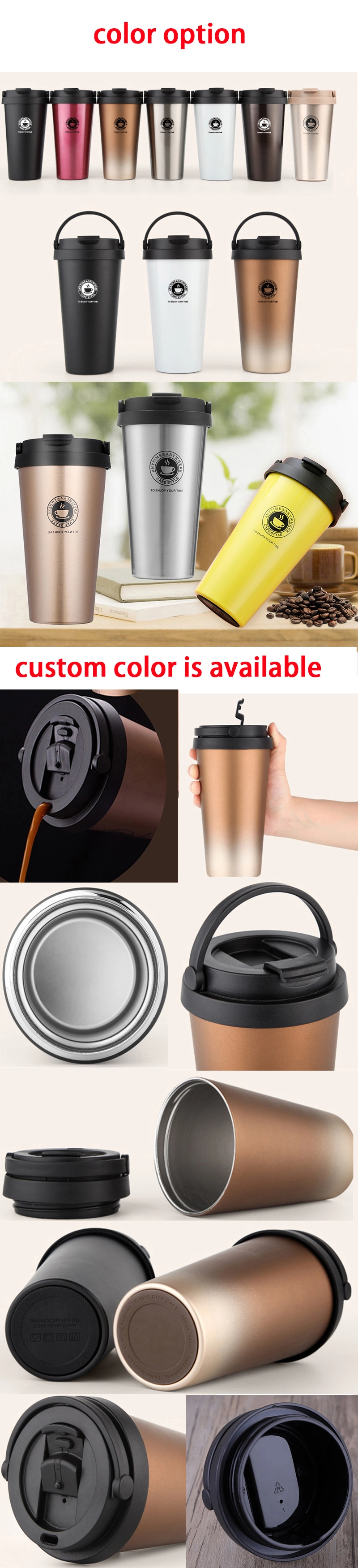 Portable Double Wall 304 Stainless Steel Insulated Vacuum Flasks Coffee Thermos Travel Mug Cup 500ml 17oz Custom Logo