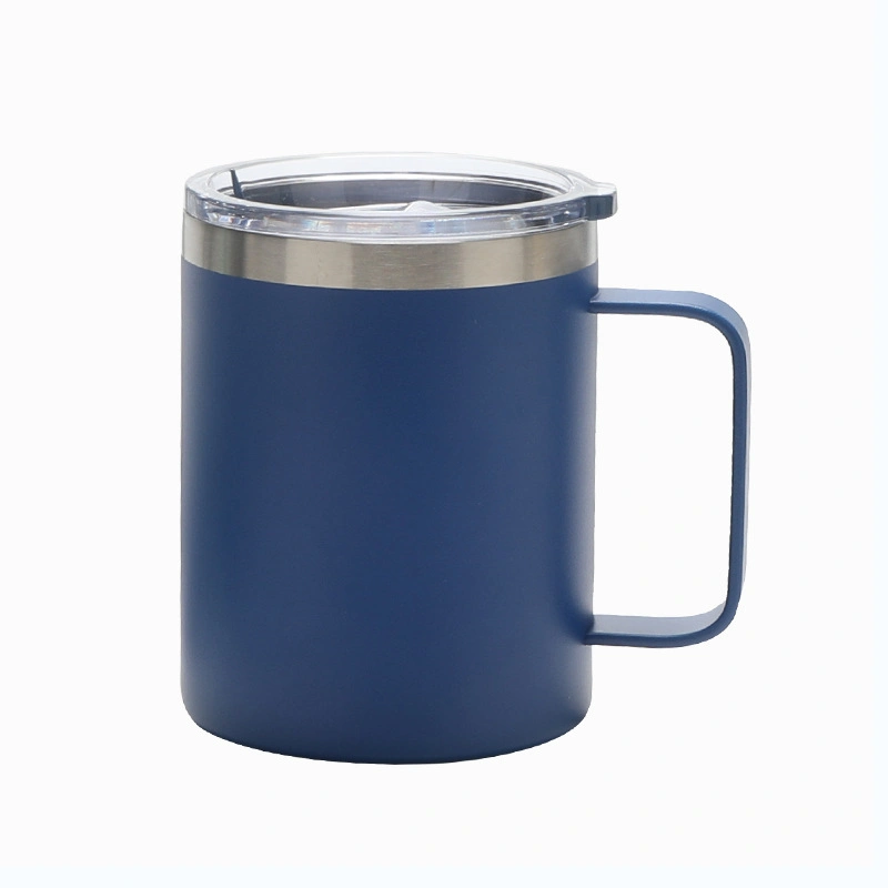 10oz Stainless Steel Black Tumbler with Handle Vacuum Spayed Mug Thermos Travel Cup with Straw Lid