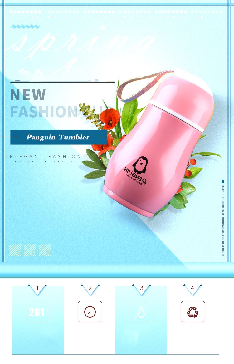 Double Stainless Steel Vacuum Flask Penguin Tumbler, Portable Creative Gift Advertising Glass