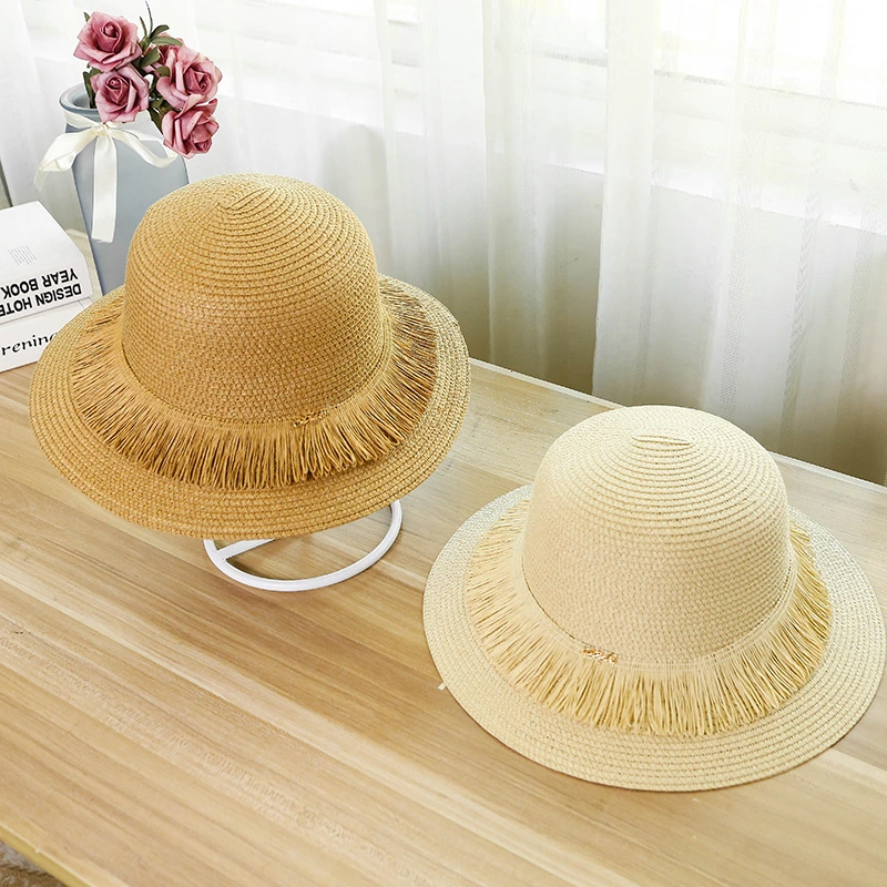 Men's Straw Hats, and Women's Double Brim Straw Hats with Tassels, Iron Bands Beach Shades Hats, Tassels Straw Hats, Straw Caps with Tassels