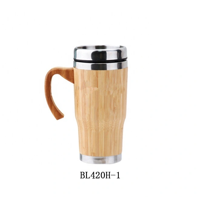 Stainless Steel Wide Mouth Bamboo Coffee Travel Cup Mug Double Wall Insulated Vacuum Flask Bamboo Tumbler Flfs570