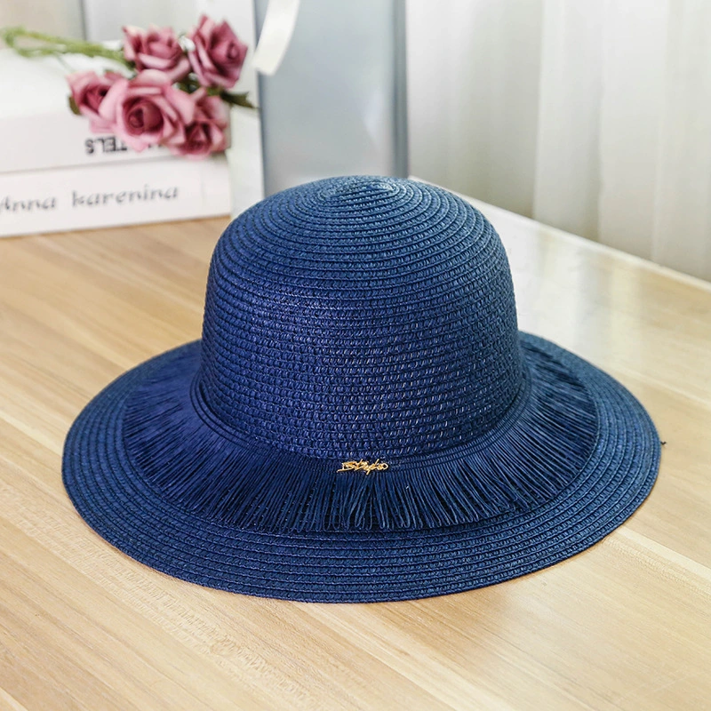 Men's Straw Hats, and Women's Double Brim Straw Hats with Tassels, Iron Bands Beach Shades Hats, Tassels Straw Hats, Straw Caps with Tassels