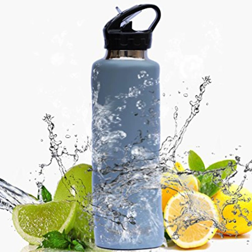 Double Wall Stainless Steel Sports Water Bottle with Straw, Thermos Water Bottle with Handle Lid