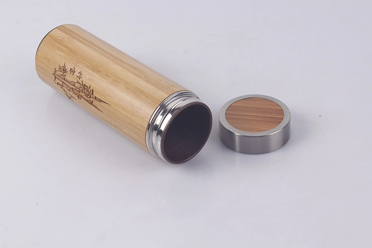Bamboo Wood Insulated Vacuum Thermos Flask