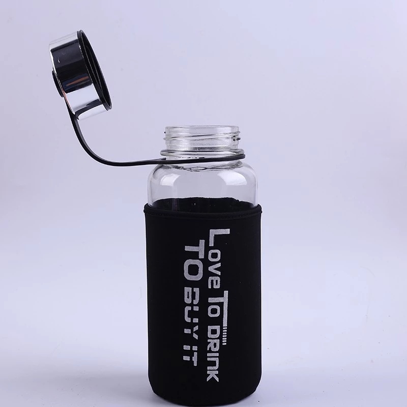 750ml 1000ml Clear Empty Glass Water Bottles Sports Drinking Bottles with Sleeve