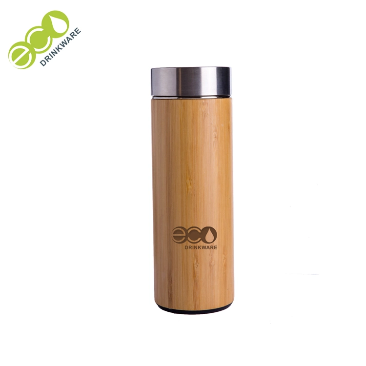 380ml/14oz Natural Stainless Steel Bamboo Vacuum Insulated Infuser Flask Wholesale