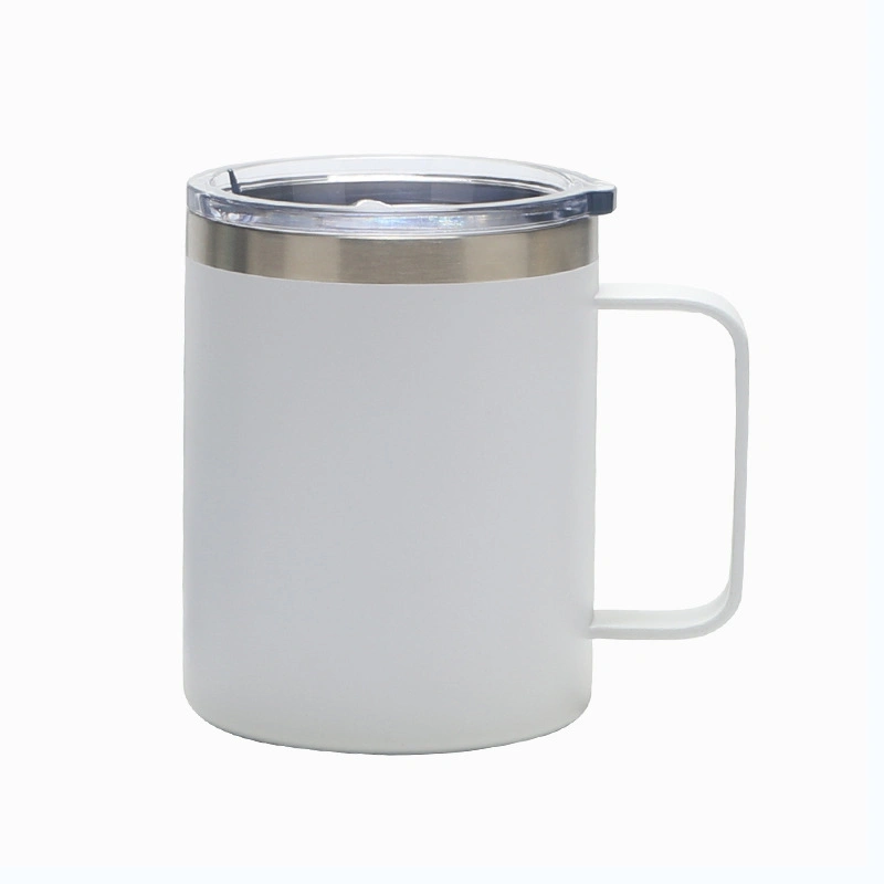 10oz Stainless Steel Black Tumbler with Handle Vacuum Spayed Mug Thermos Travel Cup with Straw Lid