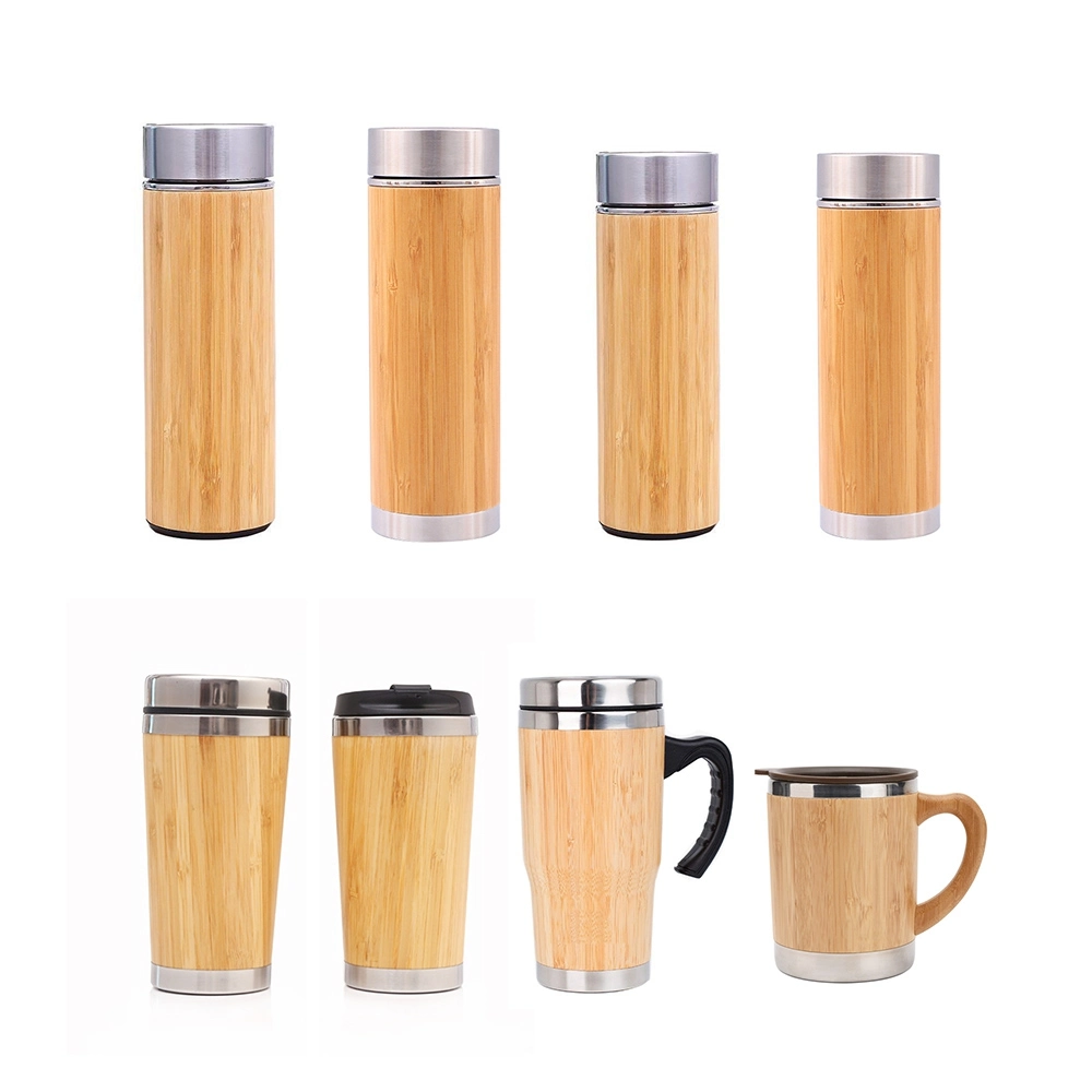 Stainless Steel Double Wall Vacuum Insulated Bamboo Thermos Sports Drinking Water Bottles
