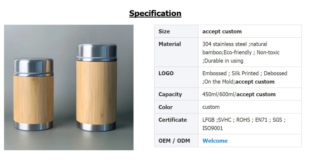 New Arrival Bamboo Smoldering Stainless Steel Thermos FL5017