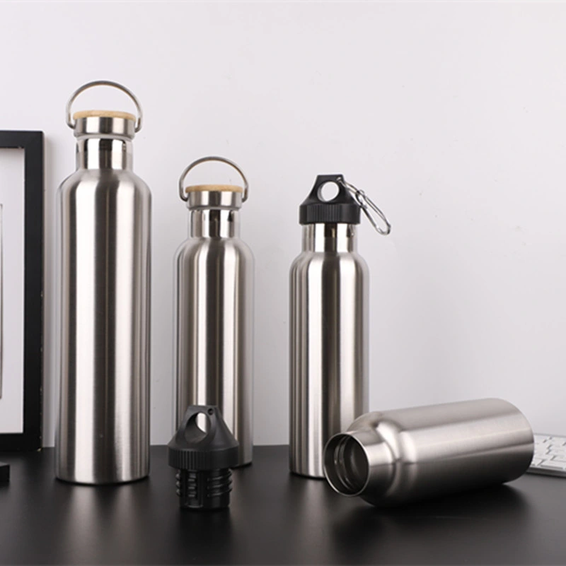 Double Wall Stainless Steel Bamboo Lid Water Bottle Vacuum Thermos