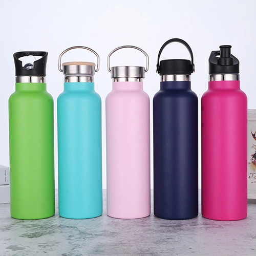 Double Wall Stainless Steel Sports Water Bottle with Straw, Thermos Water Bottle with Handle Lid