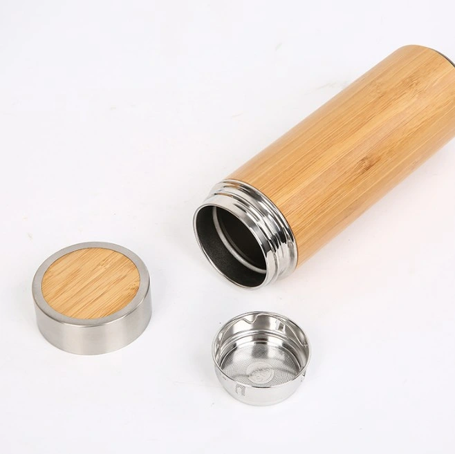 Double Wall Bamboo Cover Thermos Cup Stainless Steel Water Bottle Vacuum Flask