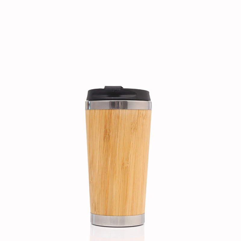 Duble Walls 304stainless Steel Thermos Cup with Bamboo Shell and Food Grade PP Lid