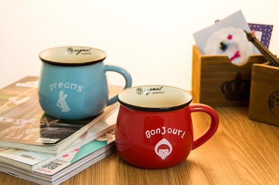 Creative Ceramic Cup Big Belly Cup Milk Breakfast Cup Coffee Cup Colorful Glaze Mug Logo Customized
