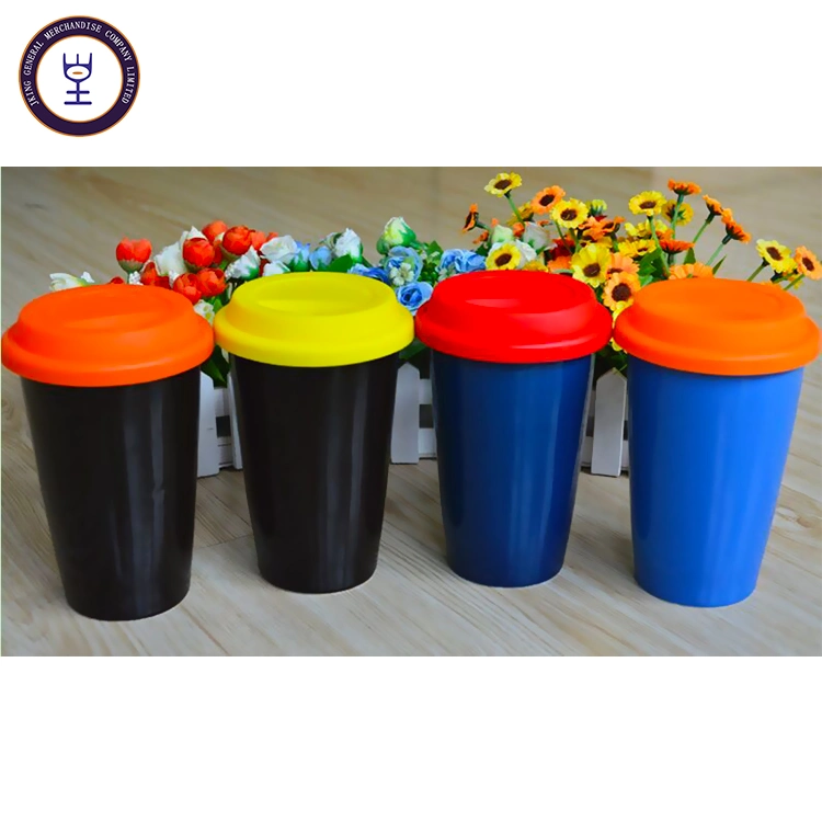 Double Wall Colored Thermos Ceramic Cup with Lid