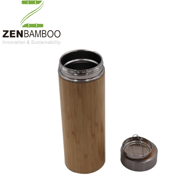 500ml Double Wall Bamboo Stainless Steel Vacuum Thermos Flask with Mesh Infuser