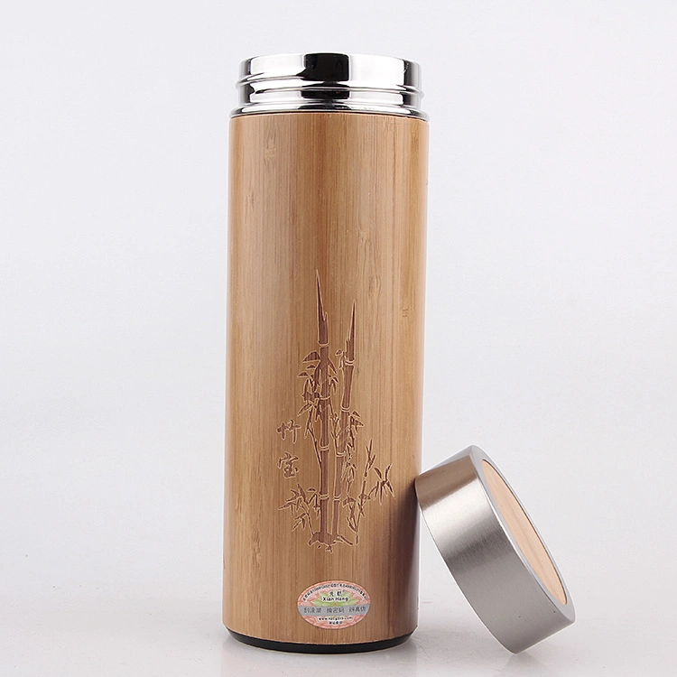 Bamboo Wood Insulated Vacuum Thermos Flask