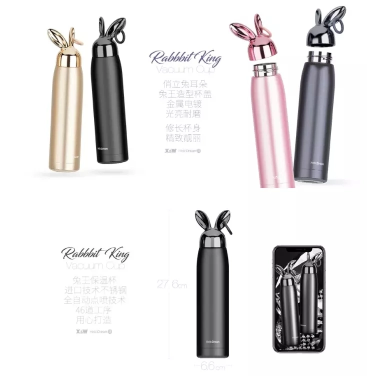 Double Wall Thermos Bottle Stainless Steel Vacuum Flasks 500ml Cute Rabbitking Car Thermal Coffee Tea Milk Travel Mug