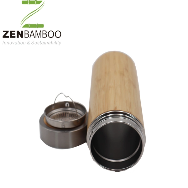 500ml Double Wall Bamboo Stainless Steel Vacuum Thermos Flask with Mesh Infuser