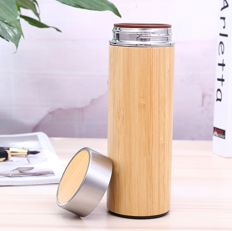 Stainless Steel Double Wall Vacuum Insulated Bamboo Thermos Sports Drinking Water Bottles