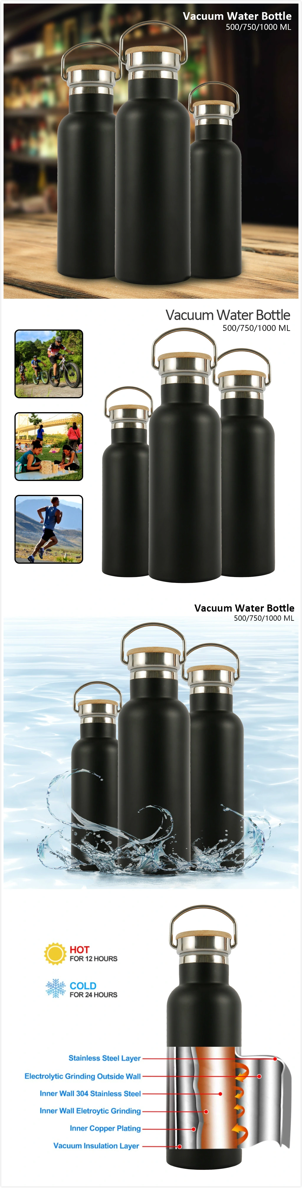 Outdoor Spray 304 Stainless Steel Sport Thermos Vacuum Flask with Handle