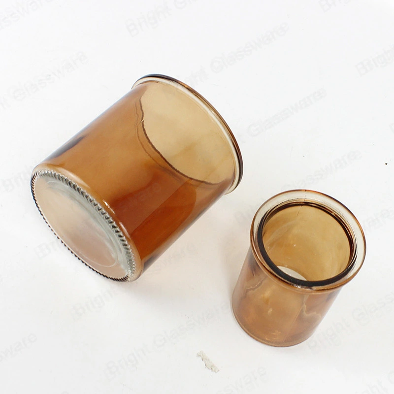 New 200ml 500ml Wide Mouth Amber Glass Candle Jars