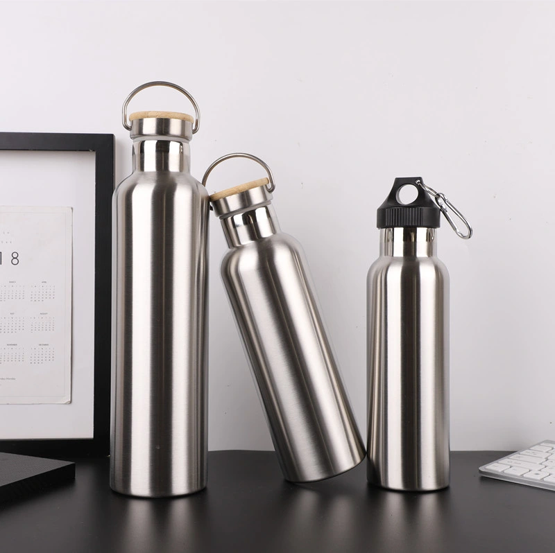 Double Wall Stainless Steel Bamboo Lid Water Bottle Vacuum Thermos