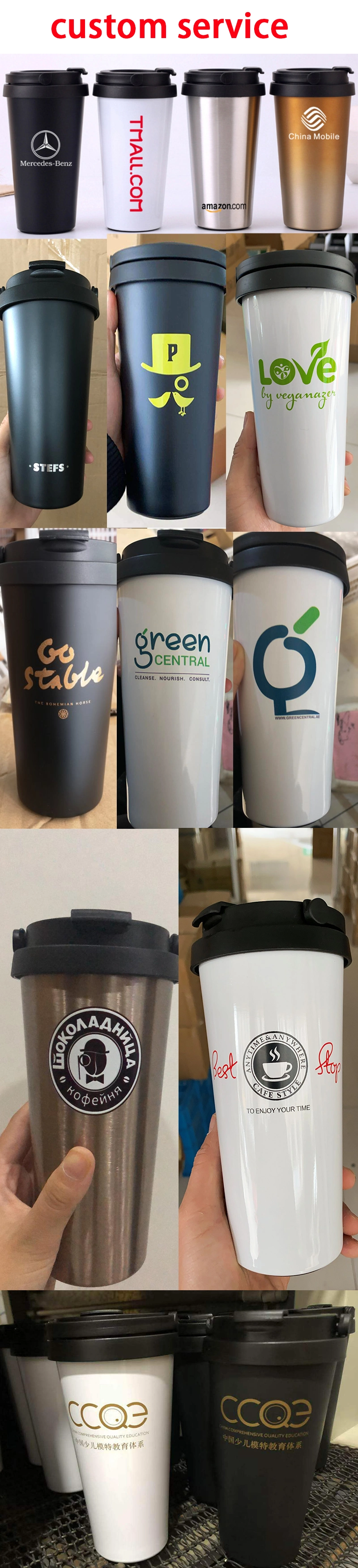 Portable Double Wall 304 Stainless Steel Insulated Vacuum Flasks Coffee Thermos Travel Mug Cup 500ml 17oz Custom Logo