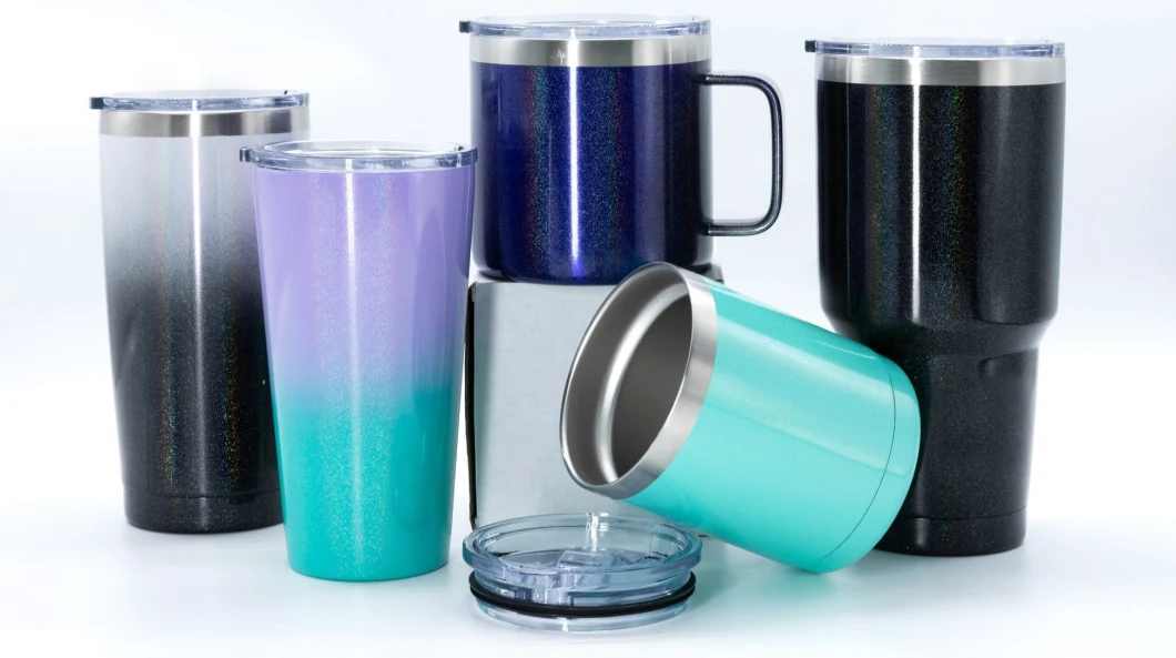 Powder Coating Stainless Steel Tumbler Vacuum Thermos Travel Mug with Sliding Lid