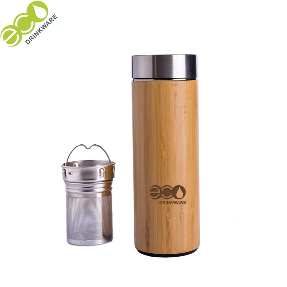 380ml/14oz Natural Stainless Steel Bamboo Vacuum Insulated Infuser Flask Wholesale