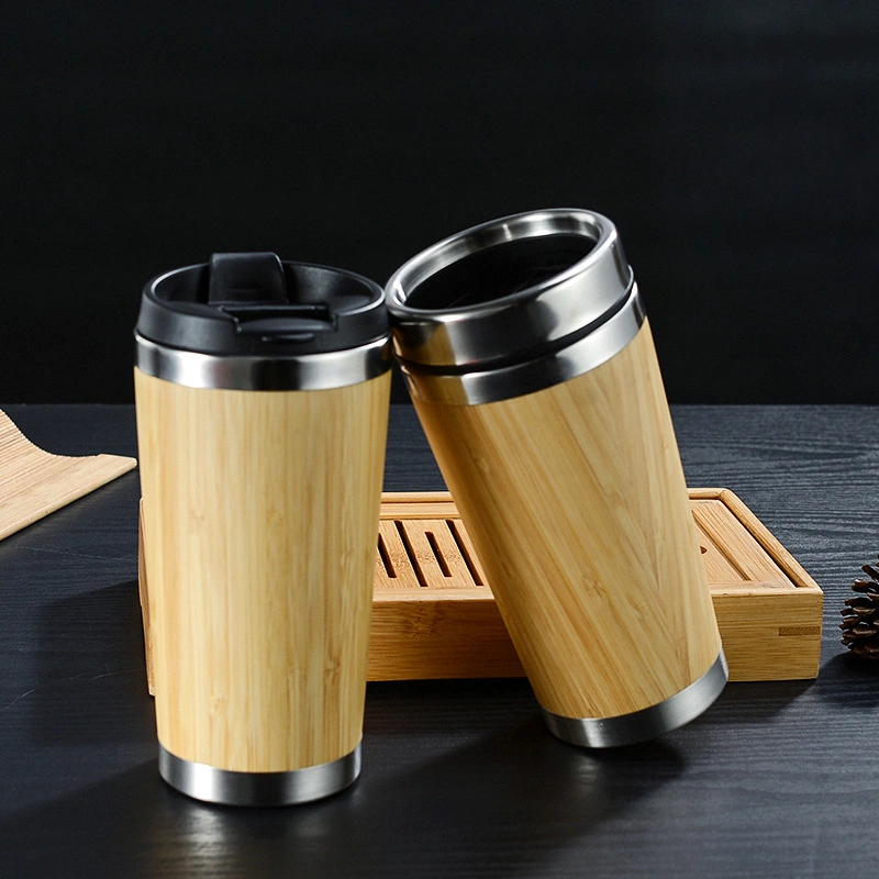 Car Bamboo Stainless Steel Travel Coffee Mug for Office Gift Eco-Friendly Stainless Steel Inner Bamboo Thermos Travel Insulated Mug