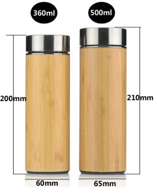 Double Wall Bamboo Cover Thermos Cup Stainless Steel Water Bottle Vacuum Flask