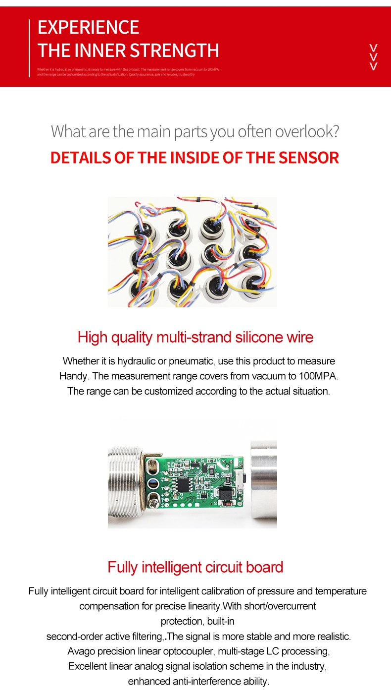 Hpt300 4-20mA Analog Output Micro Hydraulic Oil Pressure Sensor Waterproof Strain Gauge SS316L Probe