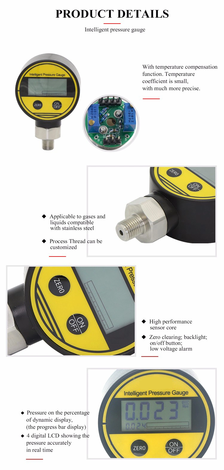 China Digital Pressure Gauge Psi Battery Powered Pressure Display Meter