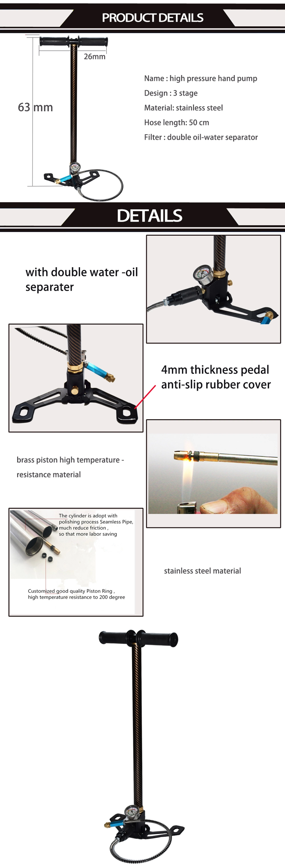 3 Stage Pcp Pump High Pressure for Air Gun Inflator Paintball Air Gun 30MPa