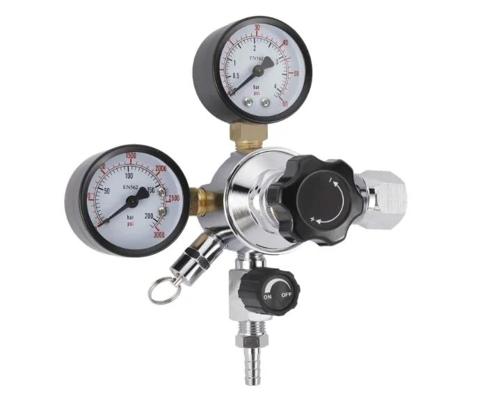 Dual Gauge CO2 Draft Beer Dispensing Regulator, 0-60 Psi Low Pressure, 0-3000 Psi High Pressure Gauge, Cga-320 Kegerator Regulator with Safety Pressure Relief V