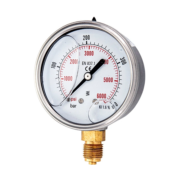 63mm Bottom Brass Connection Glycerin Filled Pressure Gauge One Piece Type Hydraulic Special Pressure Gauge, High Life Pressure Gauge