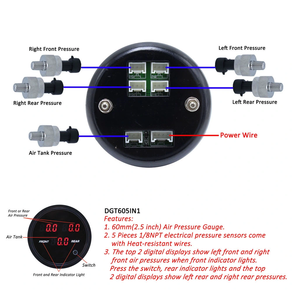 Air Suspension Pressure Air Pressure Gauge Psi Air Ride Gauge