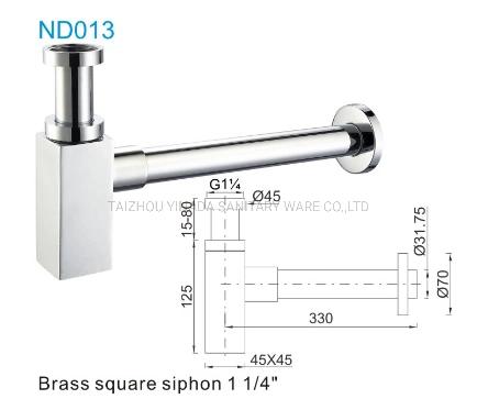 Square Design Brass T Trap /P Trap Bottle Trap for Wash Basin Pop up (ND013-A)