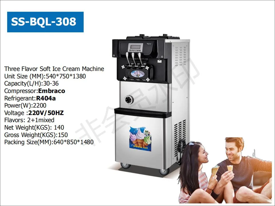 High Efficiency 3 Flavor Soft Ice Cream Machine Countertop Ice Cream Freezer