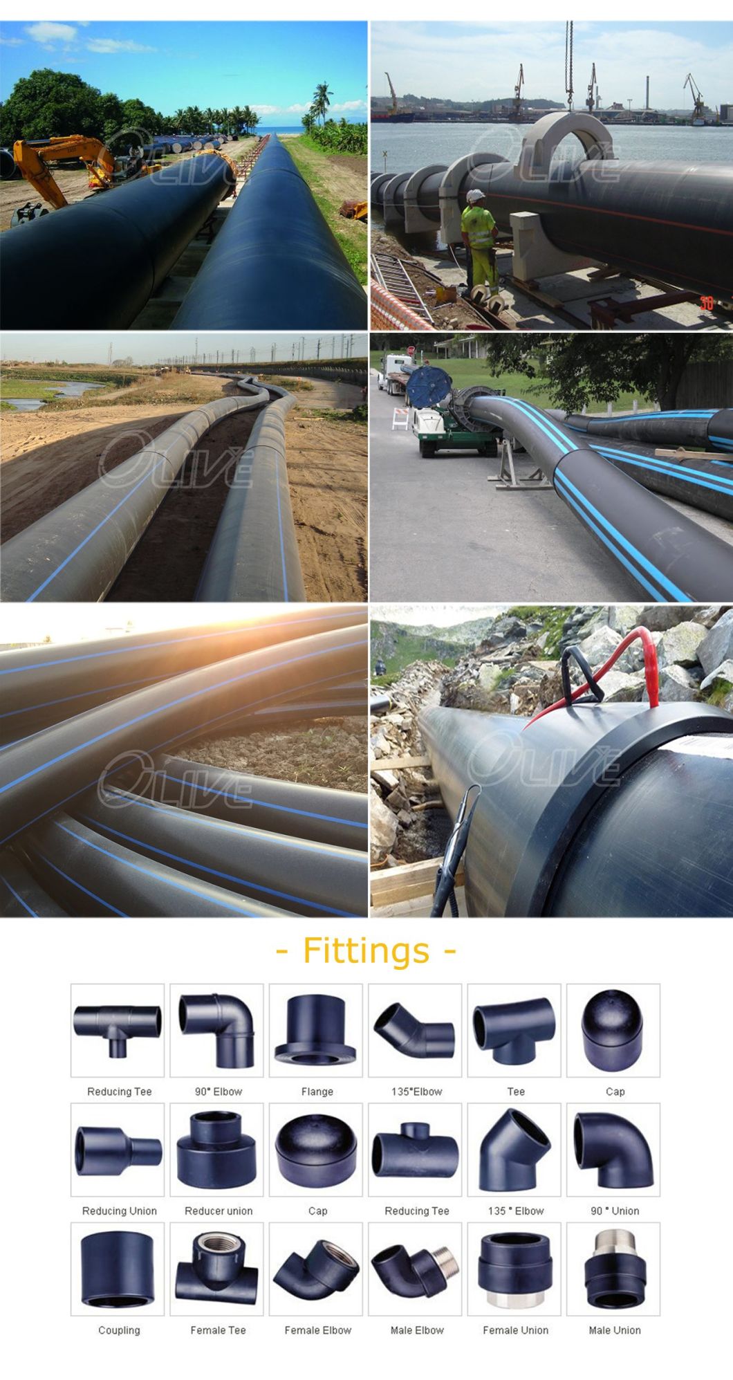 HDPE Water PE100 16mm DN600 Irrigation PE Gas Pipe and Fittings PE Tube