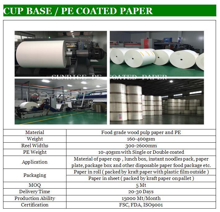 PE Coated Paper Rolling Coated Paper for Paper Cup