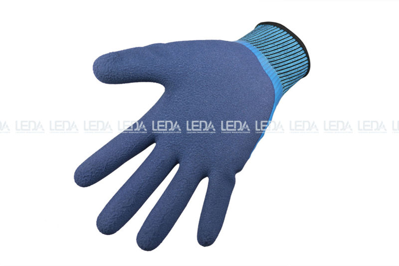 13G Blue Polyester Liner with Blue Smooth Latex Fully Coated, Then Palm and Finger Coated with Foam Latex Gloves