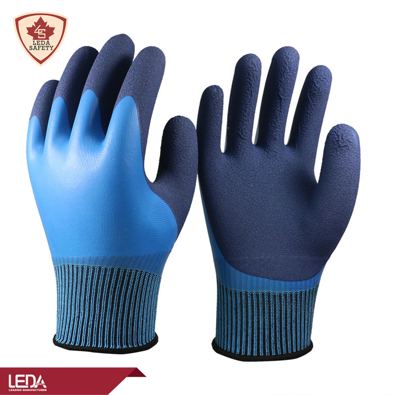 13G Blue Polyester Liner with Blue Smooth Latex Fully Coated, Then Palm and Finger Coated with Foam Latex Gloves